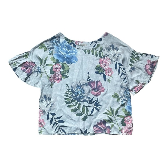 Laura Bianchi Tops - Laura Bianchi Blouse‎ Women’s Size Medium Grey Floral Linen Flowy Oversized
